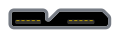 A USB 3.0 Micro‑B receptacle: an opening 12 by 2 millimeters, in two sections, distinct from the USB 3.0 Micro‑AB receptacle only in that the upper corners of the wider section narrow to preclude insertion of a Type‑A plug