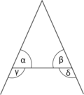 The pons asinorum or bridge of asses theorem states that in an isosceles triangle, α = β and γ = δ.