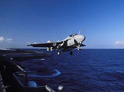 An A-6E SWIP Intruder of VA-115 launching off the USS Independence in 1995.