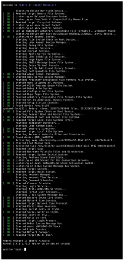 systemd on Fedora 17 showing multiple component startups