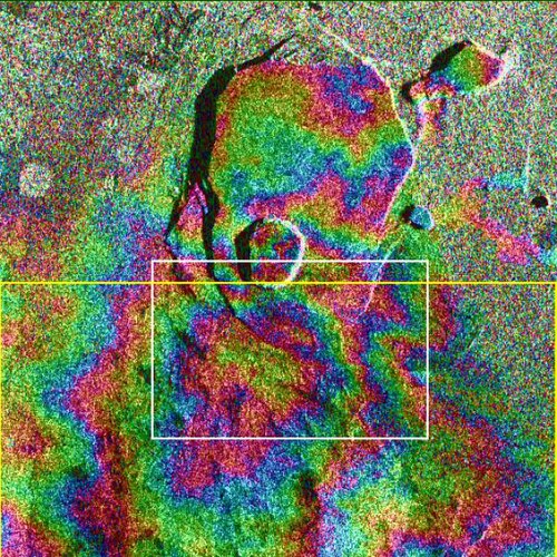 Figure 20. InSAR Image of Kilauea, Hawaii showing fringes caused by deformation of the terrain over a six-month period.