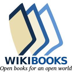 Wikibooks logo with text: WIKIBOOKS Open books for an open world