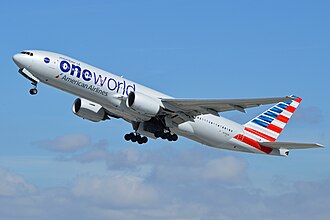 American Airlines Boeing 777 in standard Oneworld livery in 2014