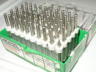 A box of #76 (0.02 in or 0.51 mm) PCB drill bits
