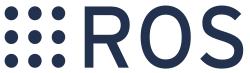 A minimalistic logotype consisting of nine dots arranged in the three-by-three grid and "ROS" to the right. All elements of the dark shade of blue.