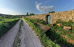 The remaining section of city walls in town of Svätý Jur, Slovakia