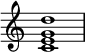 {
\override Score.TimeSignature #'stencil = ##f
\relative c' {
\clef treble
\time 4/4
\key c \major
<c e g d'>1
} }