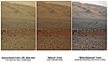 Comparison of color versions (raw, natural, white balance) of Aeolis Mons (August 23, 2012).