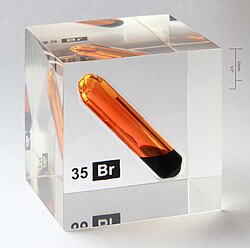 Image: Liquid and gas bromine inside transparent cube