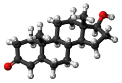 A ball-and-stick model of testosterone.