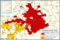 Ernestine (yellow) and Albertine (red) domains upon the Treaty of Naumburg (1554)