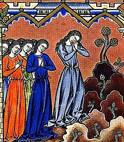 Jephthah's daughter laments – Maciejowski Bible (France, c. 1250)