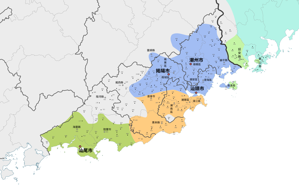 Major dialect groups of Teochew Northern Teochew Southern Teochew Hai Lok Hong Min (sometimes included in Teochew) Hokkien-Teochew transitional dialects Chiangchew Hokkien