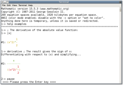Mathomatic screenshot under Gnome Terminal